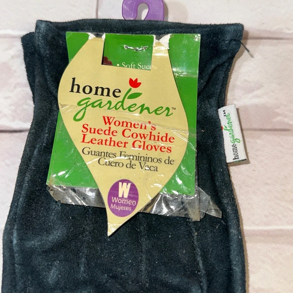 Home Gardener Womens Suede Cowhide Leather Gardening Work‎ Gloves Black NWT